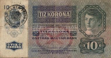 1913. 20K (3x) egyik román körbélyegzővel, kettő délszláv bélyeggel és bélyegzővel + 1915. 10K román...