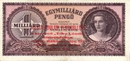 1946. 1.000.000.000P (2x) "Felszabadulási pénzkiállítás a kispesti Tőke László úttörőházban 1970 március 25-től április 6-ig" felülbélyegzéssel T:II