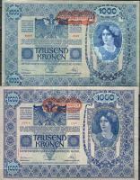 Ausztria 1919 1000K jelentősen elcsúszott felülnyomás + alappéldány T:II