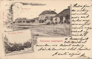 Csepreg templommal és a Széchenyi térrel