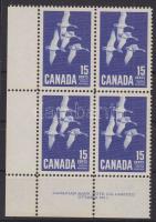 Vadlibák ívsarki négyestömb, Greylag Geese sheet-corner block of 4, Kanadagänse Viererblock mit Rand