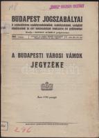 1941 Budapest Jogszabályai - A budapesti városi vámok jegyzéke