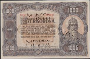 1920. 1000K "MINTA" perforációkkal, "B09-506201" sorszámmal T:II-/III+ (8-10 apró lyukadás!)