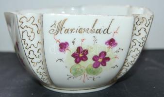 ~1860 Aranyozott és virág mintával díszített cseh porcelán tál / Czech chinaware tray 7x15x15 cm