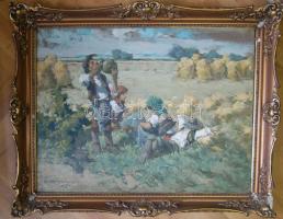Pálnagy Zsigmond (1896-1959): Aratás után olaj-vászon, jelzett, díszes keretben 75x95 cm