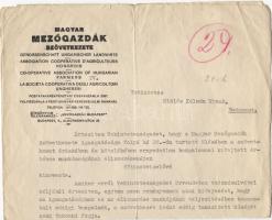 1943 Magyar Mezőgazdák Szövetkezete levél