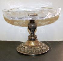 1800-as évekből származó ezüst gyümölcskínáló metszett üvegtállal, szép állapotban / 19th century silver fruit bowl with etched glass in good condition (Ag)