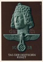 Színes náci díjjegyes propagandalap T1 "Tag der deutschen Kunst" alkalmi bélyegzéssel