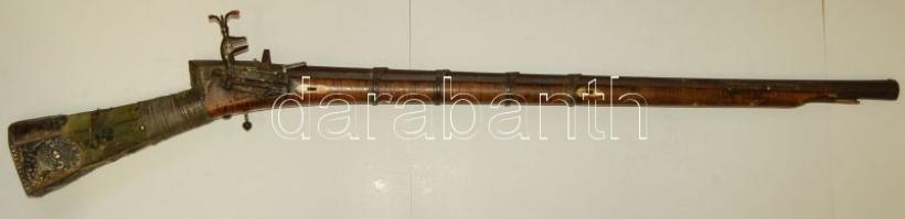 17. századi eredeti érintetlen Török Ottomán birodalmi elöltöltős muskéta damaszkuszi acélból készít...