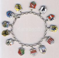 ~1930 Zsuzsus ezüst (Ag) karlánc városcímerekkel, hibátlan állapotban 16,77 gr