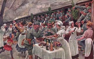 Military WWI homecoming, Red Cross s: V. Hübschmann