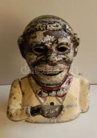 Néger férfit formázó alumínium persely, humoros használati technikával, kopott festéssel / African piggy-bank