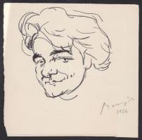 1986 Masznyik Iván: Portré, toll-skicc, jelzett, 16x16 cm