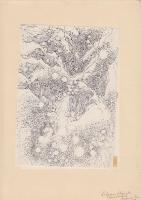 1970 Máriási (Masznyik) Iván: Vulkánok, tus, eredeti paszpartuban, jelzett, "Sólymos Idának Szeretettel", 21x30 cm