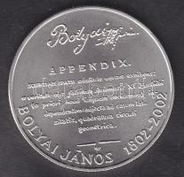 2002. 3000Ft Ag "Bolyai János" T:BU Csak 3000db! Tanúsítvánnyal!