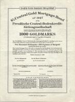 Berlin 1927. Porosz Földhitel Részvénytársaság 1000GM-ról szóló kötvénye T:I-