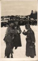 Uzsok, Hungarian and Polish soldiers say cheers at the border station photo So.Stpl