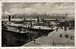 Friedrichshafen am Bodensee docks with Swastika-flagged ship photo (EB)