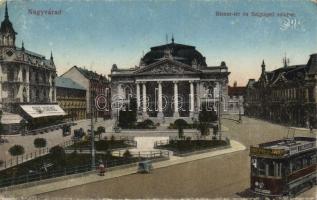 Nagyvárad Bémer square with the Szigligeti theatre, Café Emke and tram (fl)