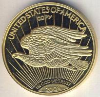 USA 2003. "1933. 20$ Liberty" 24K-os aranyozásos fém replika (32.7g) T:PP