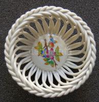 Herendi jelzéssel ellátott Viktória-mintás áttört kosárka / Herendi chinaware tray 7,5x9,5 cm