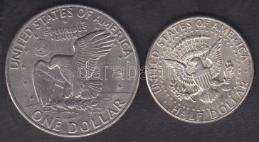 USA 1964. 1/2$ Ag "Kennedy" + 1972. 1$ "Eisenhower" T:1-,2-