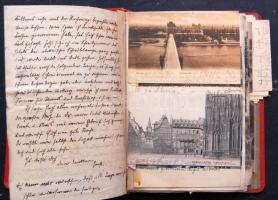 1908 Németország és Franciaország emlékkönyv körutazásról. kb 50 db német nyelvű levél és 23 db képe...