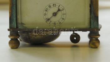 cca 1900 Üvegfalú, ébresztős, réz utazóóra. Javításra szorul / Traveller-watch with alarm. Glass-cop...