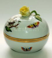 Herendi jelzéssel ellátott kézzel festett Rothschild-mintás és rózsával díszített bonbonier/Herend handpainted chinaware bonbonier 9,5 cm