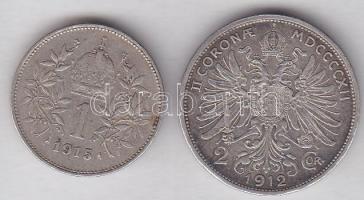 Ausztria 1912. 2K Ag T:2- + 1915. 1K Ag T:3