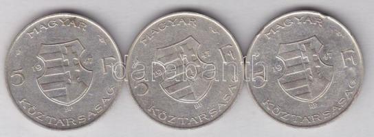 1947. 5Ft Ag (3x) "Kossuth" T:2-,3+ ph