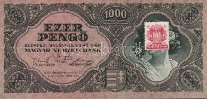 1945. 1000P (2x) hibásan felragasztott bélyeggel és egyik vágáshibával T:II,III