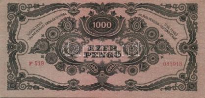 1945. 1000P (2x) hibásan felragasztott bélyeggel és egyik vágáshibával T:II,III