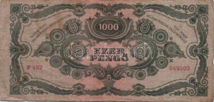 1945. 1000P (2x) hibásan felragasztott bélyeggel és egyik vágáshibával T:II,III