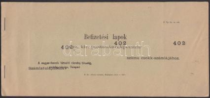 1916. Befizetési lapok a M. Kir. Postatakarékpénztár 402. számú csekk-számlájához, kitöltetlenül és hiánytalanul! T:I-