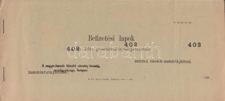 1916. Befizetési lapok a M. Kir. Postatakarékpénztár 402. számú csekk-számlájához, kitöltetlenül és hiánytalanul! T:I-
