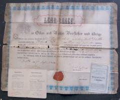 1858-1945  3 klf okmány: mentesítő igazolvány, díszes oklevél, tagsági jegy