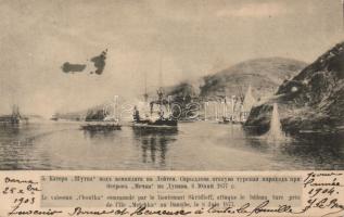 SS Choutka commanded by Lieutenant Skridloff attack the Turkish ship near the island Metchka on the Danube