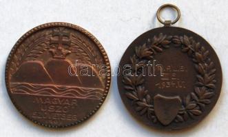 1907. "Magyar Úszó Szövetség" Br érem + 1934. Lövészeti díjérem Br szalag nélkül T:2-