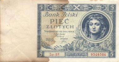 Lengyelország 1929. 10Zl + 1930. 5Zl + 1936. 20Zl + 1940. 1Zl + 10Zl T:II,III