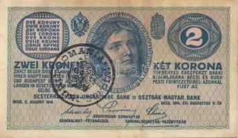 1914. 50K, 2K + 1916. 1K mindhárom román felülbélyegzéssel T:II,III+