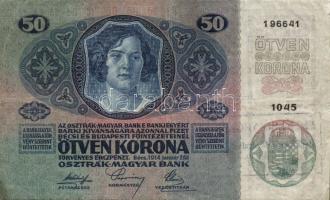 1912. 100K + 1913. 20K + 1914. 50K mindhárom "FELÜLBÉLYEGZÉS - Baja Járás Főszolgabíró - 1919. ...