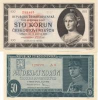 Csehszlovákia 1945-48 50K, 100K pár! 3-as pont lyukasztással T:I