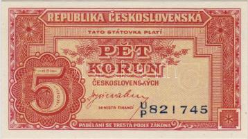 Csehszlovákia 1945 5K 3-as lyukasztással  T:I