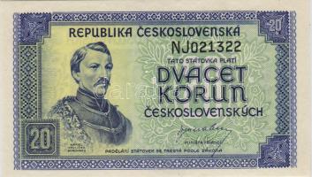 Csehszlovákia 1945 20K 3-as lyukasztással  T:I