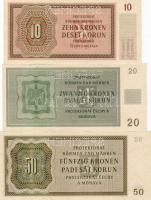 D.Reich/Cseh-Morva Protektorátus 1940-44 10K, 20K, 50K teljes sor! "Specimen" lyukasztássa...