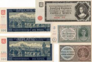 D.Reich/Cseh-Morva Protektorátus 1940 1K,  5K, 50K, 100K, 100K(2.kiadás) teljes sor! "Specimen" v. "Neplatné" lyukasztással!   T:I