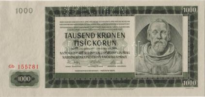 D.Reich/Cseh-Morva Protektorátus 1942 1000K "Specimen" lyukasztással T:I