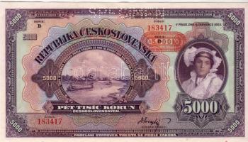 D.Reich/Cseh-Morva Protektorátus/Böhmen u. Mähren 1943 cseh/tschechische 5000K piros felülnyomással/rote Überdruck  "Specimen" lyukasztással/mit Lochung T:I RR!!