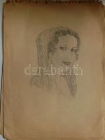 1954 Jelzés nélkül: 6 db ceruzarajz, Portrék, egy tájkép 24x35 cm